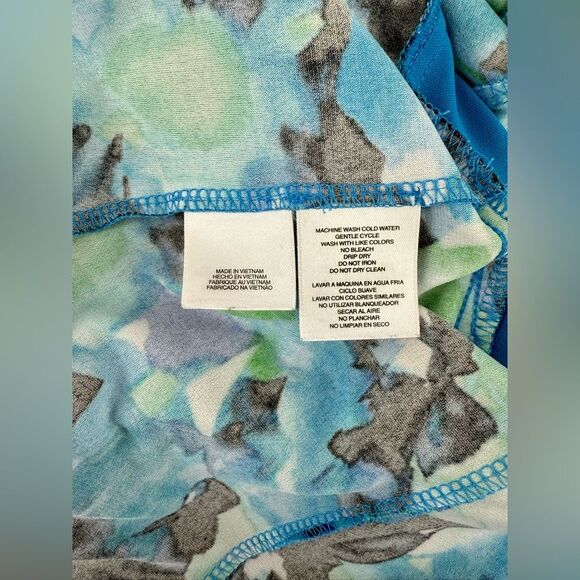 Jones New York Abstract Cap Sleeve V Neck‎ Empire Waist Dress Blue Green Size 8 - Picture 5 of 9